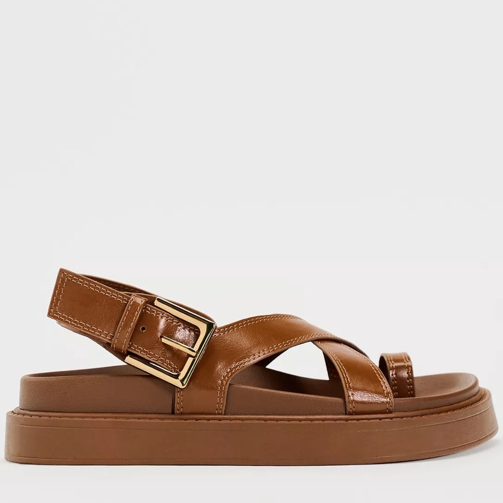 Zara Brown Leather cross strap Sandals